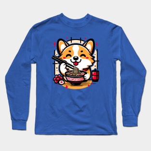 Corgi's Ramen Feast: Chopstick Master in Kawaii World Long Sleeve T-Shirt